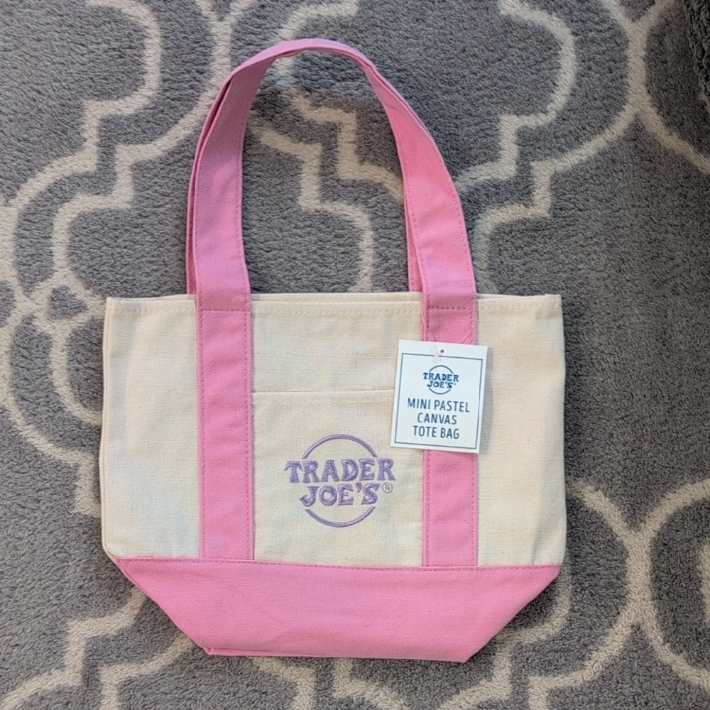Cream and Pink Mini Trader Joe's Canvas Tote